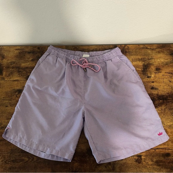 Men's Peter Millar Purple Checkered Swim Shorts - Picture 1 of 3